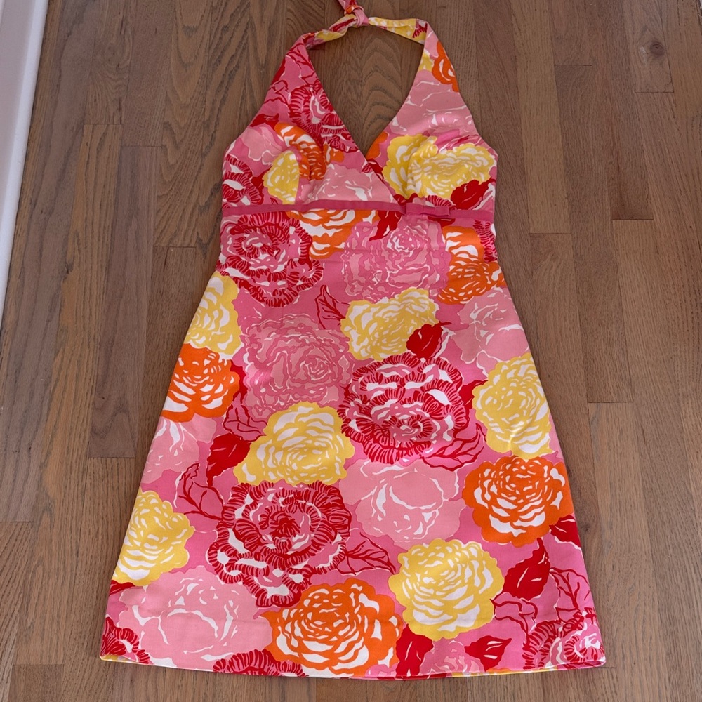 Lilly Pulitzer Halter Dress in Pink, Yellow, and Red